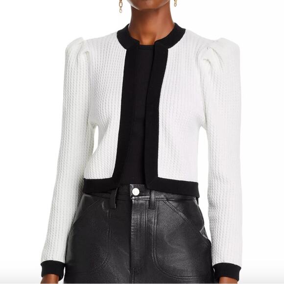 ALICE + OLIVIA Wool Blend Puff Sleeve Cropped Open Cardigan Jacket L - Picture 1 of 10